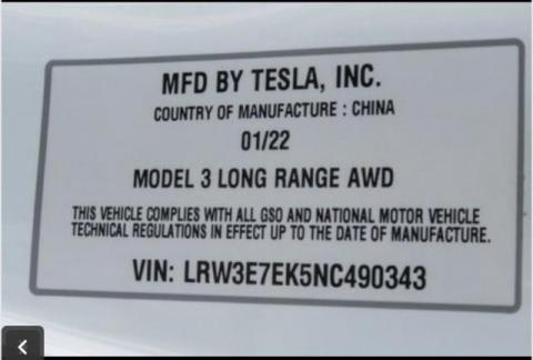 Tesla car_model 3 Long Range AWD 2022