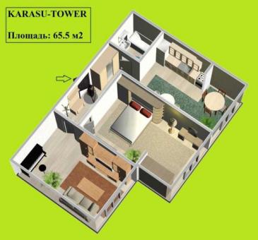 Карасу-6, 2/6/6, новостройка, 60м2, дом с лифтом,  КОРОБКА